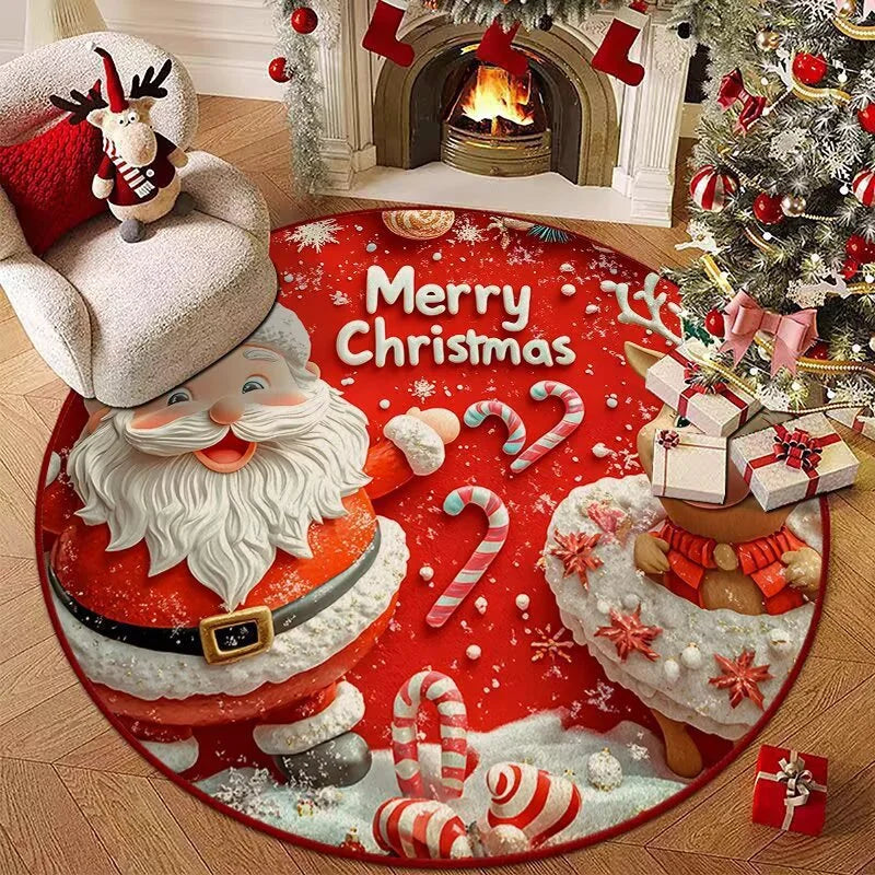 Christmas Style Living Room Decoration Red Carpet Round Rugs for Bedroom Washable Lounge Soft Floor Mat Anti-slip Children's Rug