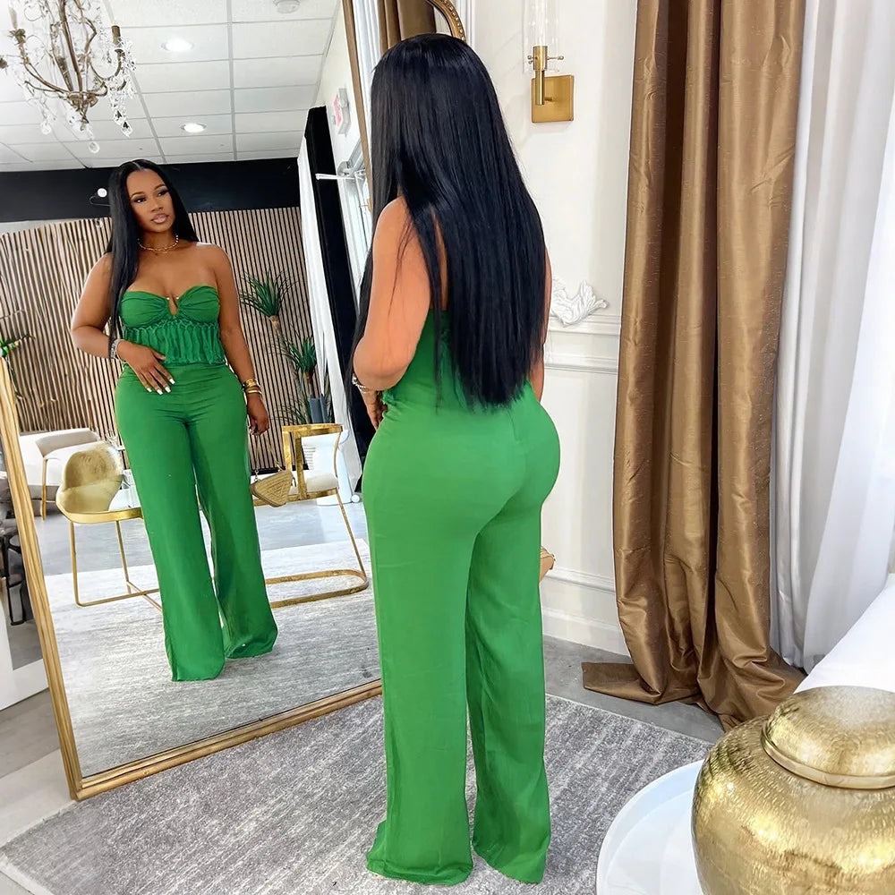 HBLL Sexy Women Fringe Jumpsuits One Piece Outfits Women Summer Bodycon Jumpsuit Strapless Sleeveless Female Streetwear Overalls