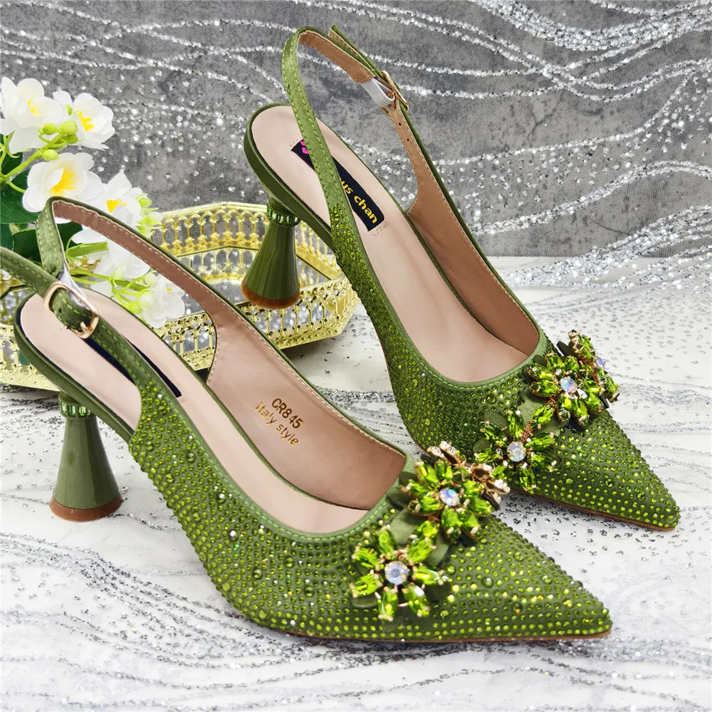 New Fashion Pointed Toe Shoes Heels Elegant Italian Woman Wedding for Party Shoes Women Party Pumps Decorated with Rhinestone