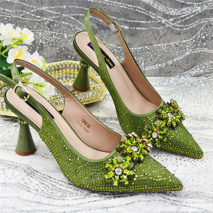 New Fashion Pointed Toe Shoes Heels Elegant Italian Woman Wedding for Party Shoes Women Party Pumps Decorated with Rhinestone