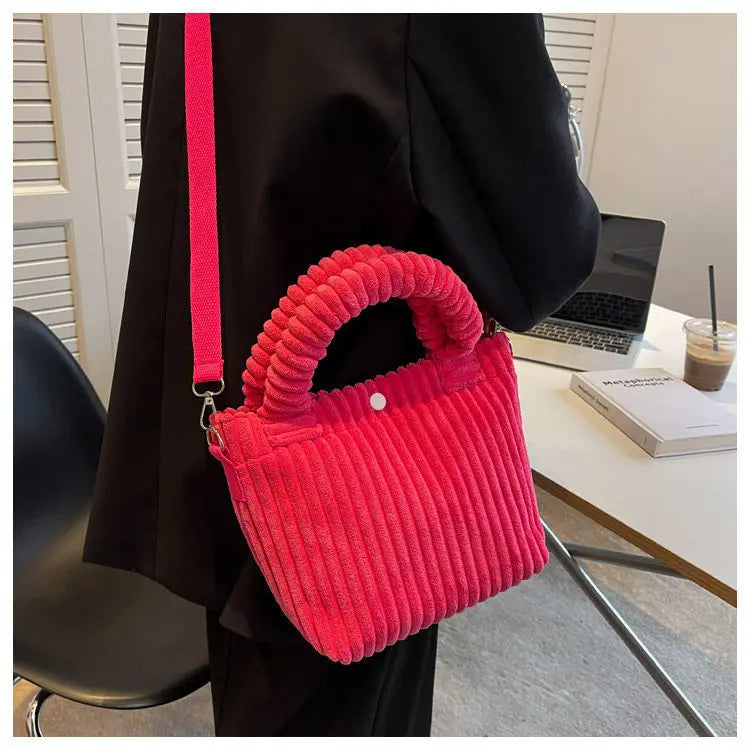 Fashion Corduroy Women's Bag 2023 Trend New Handbags Niche Versatile Bucket Shoulder Bags Female Nylon Button Crossbody Bags