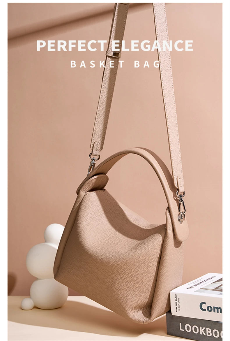 Burminsa Cowhide Genuine Leather Tote Shoulder Bags For Women 2026 Luxury Designer Crossbody Purses Bucket Work Ladies Handbags