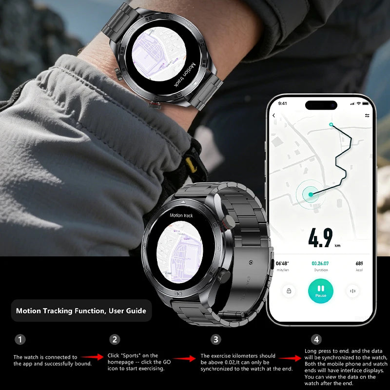 2026 new business men's smart watch 1000 mAh battery with compass altitude pressure IPX8 waterproof call sports health watch