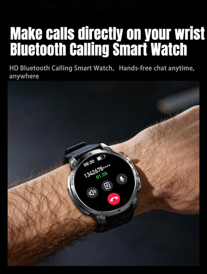 New Military Men's Outdoor Sport Smart Watch 1400mAh Battery BT Call Flashlight IP68 Waterproof 1.7' HD Large Screen Men Watch
