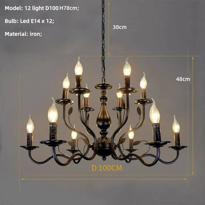 American Retro Cafe Pendant Light Dining Room Black Metal Ceiling Chandelier Industrial Candle E14 Chandelier Lighting