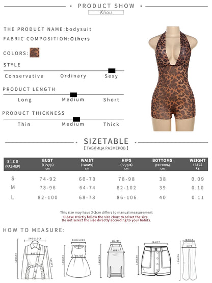 kliou Halter Printed Women Playsuits Hipster Bandage Deep V-neck Backless Sheer Skinny Overalls Female Trend Party Club Bodysuit