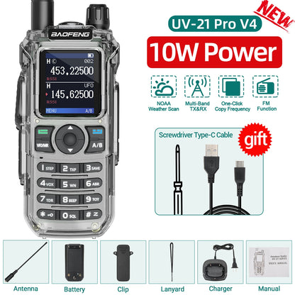 BAOFENG UV-21 PRO V4 Walkie Talkie 10W High Power Multi Band Long Range Wireless Copy Frequency Upgrade UV-21 Pro Two Way Radio