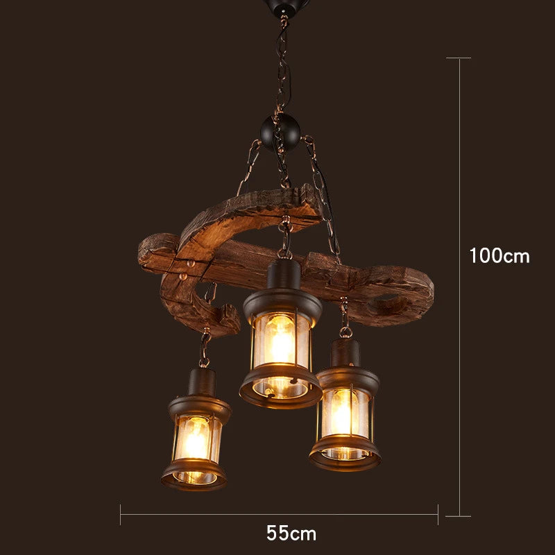 Retro Wood E27 LED Ceiling Lamp Antique Industrial Chandelier Lighting LOFT Bar luminaire Vintage Pendant Lights lustre