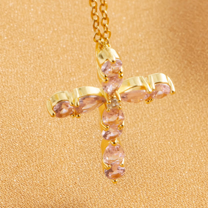 Cubic Zirconia Cross Water Diamond Pendant for Women's Fashion Sexy Golden Hypoallergenic Jewelry Gift Party Banquet Necklace