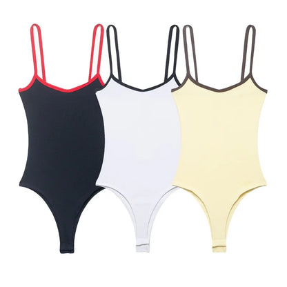 Women's Bodysuit 2026 New Fashion Spring Summer Color-block Trim Jumpsuit for Women Chic Personality Spaghetti Strap Bodysuit