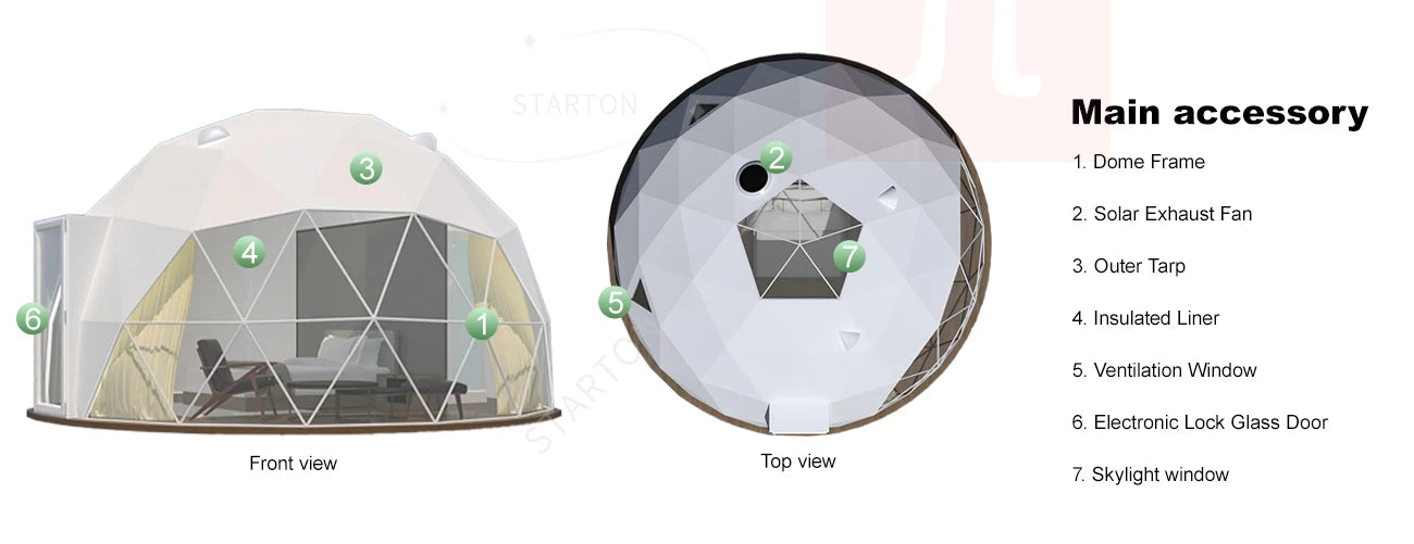 Tent for Hotel Camping Resort Europe in Stock 6M 7M  Luxury Outdoor Starry Sky Room Spherical Tent PVC Aluminum Geodesic Dome