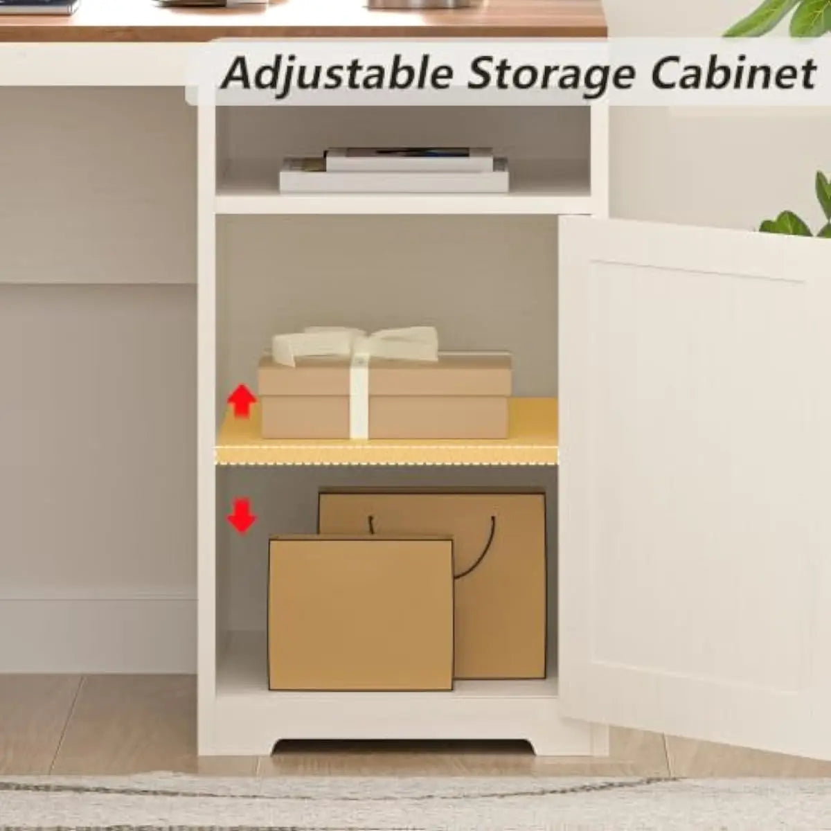 L Shaped Executive Desk 63 Inch Wide with Printer Shelf Open Compartment Adjustable Cabinet USB Charging Station Ergonomic Monit