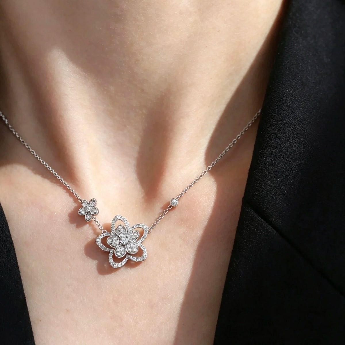 S925 Silver Butterfly Flower Pendant Women's Necklace AAAAA+ Sparkling Zircon High quality Luxury Wedding Party Exquisite Gift