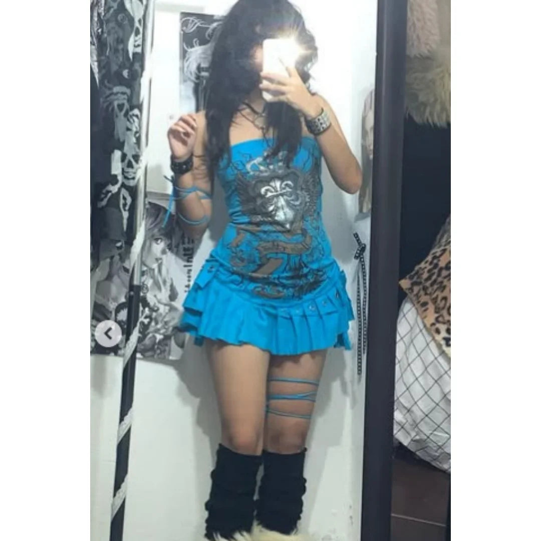 Female slim fit camisole dress with printed spicy girl fashion retro punk women's clothing Y2K