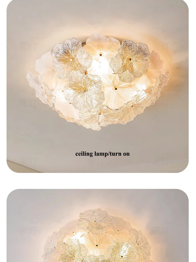 Modern Lustre Glass Flower Led Chandeliers Lighting Living Dining Room Pendant Lights Home Decor Bedroom Hanging Lamp Luminaire