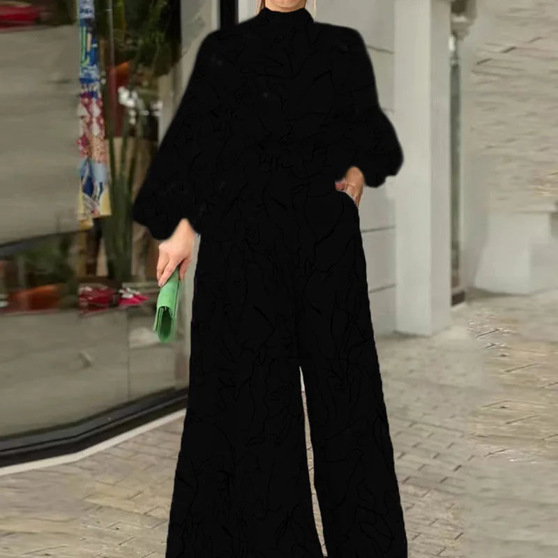 Casual Elegant Jumpsuits Women Autumn New Loose Long Pants Long Sleeve Printed High Waist Wide Leg Jumpsuit Commuting Playsuits