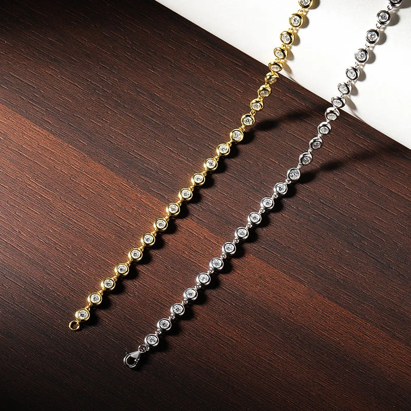 KNOBSPIN Full 3mm Round Moissanite Tennis Necklaces for Women GRA Certified s925 Sterling Silver 18k Dainty Lab Diamond Necklace