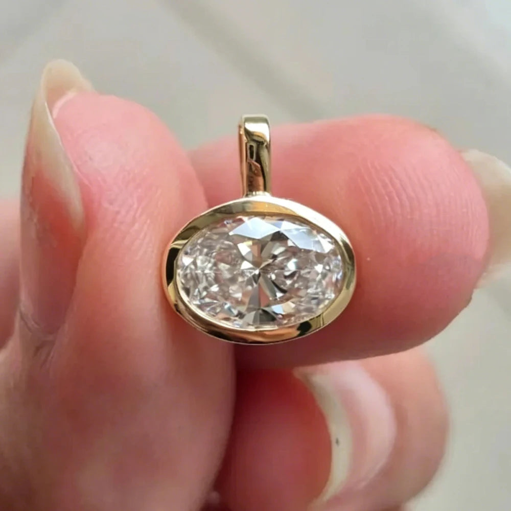 2/3/4CT East West Oval Cut Bezel Set Moissanite Pendant Necklace for Women Solitaire Diamond S925 Silver Neck Chain Fine Jewelry