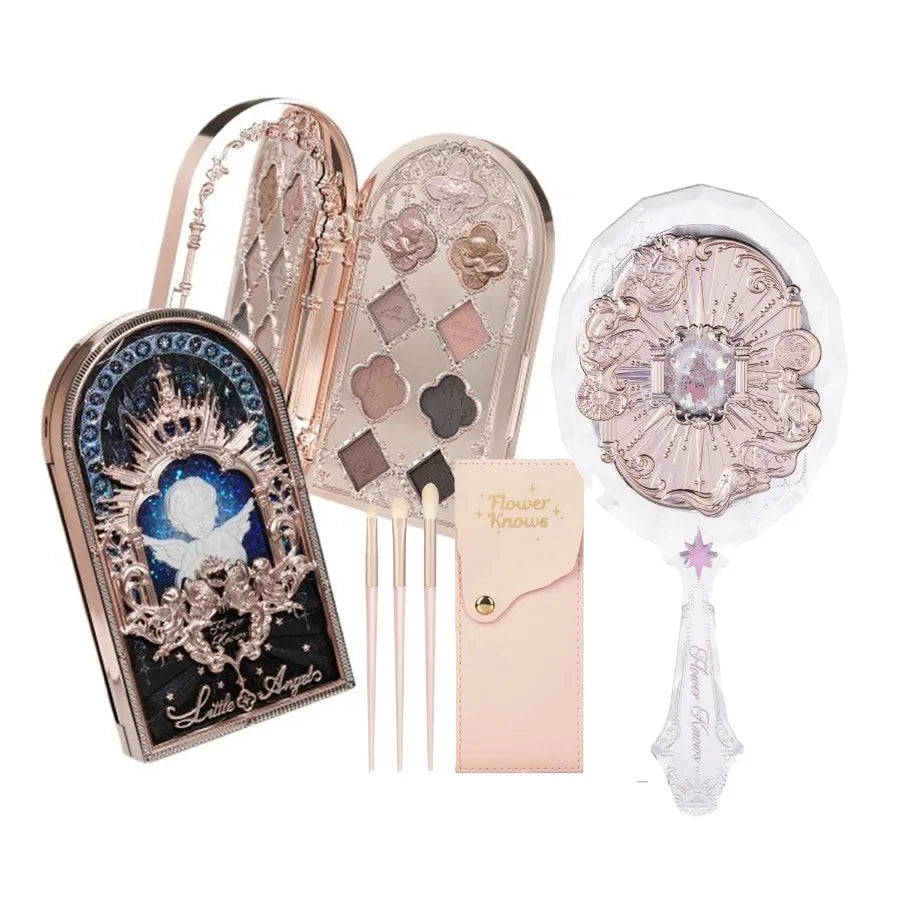 Flower Knows Little Angel Eyeshadow Palette Hand Mirror Brush Set Delicate Matte Glow Shimmer Flowerknows Edens Angel Eyeshadows