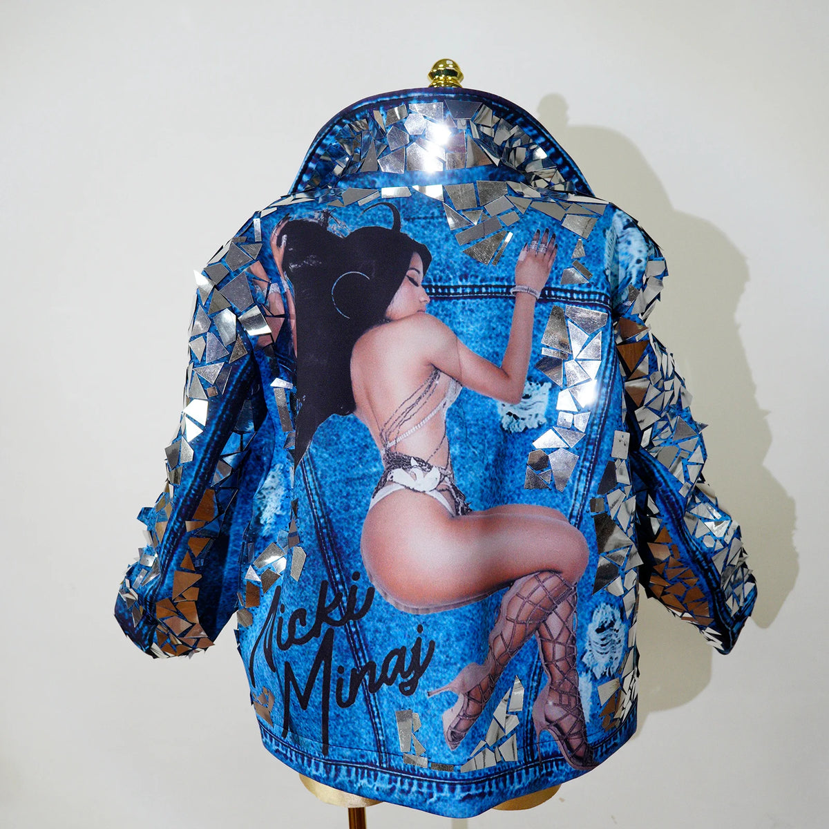 Blue Cowboy Mirror Jacket Women Shiny Stage Performance Costume Party Dance Nightclub Rave Singer DJ Hip Hop Dance Outfit