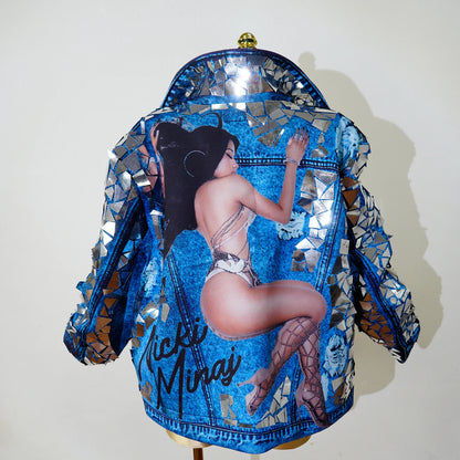 Blue Cowboy Mirror Jacket Women Shiny Stage Performance Costume Party Dance Nightclub Rave Singer DJ Hip Hop Dance Outfit