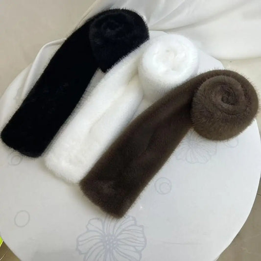 Winter Warm Faux Mink Fur Cross Scarf Solid Color Soft Neckerchief Wrap Thickened Neck Warmer Collar Scarf Autumn Winter
