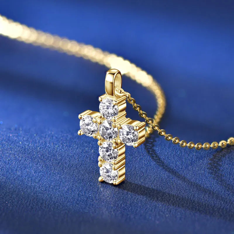 Lnngy 925 Sterling Silver Vintage Cross Pendant Necklace Certified 3.5mm Moissanite Necklace For Women Classic Fine Jewellry
