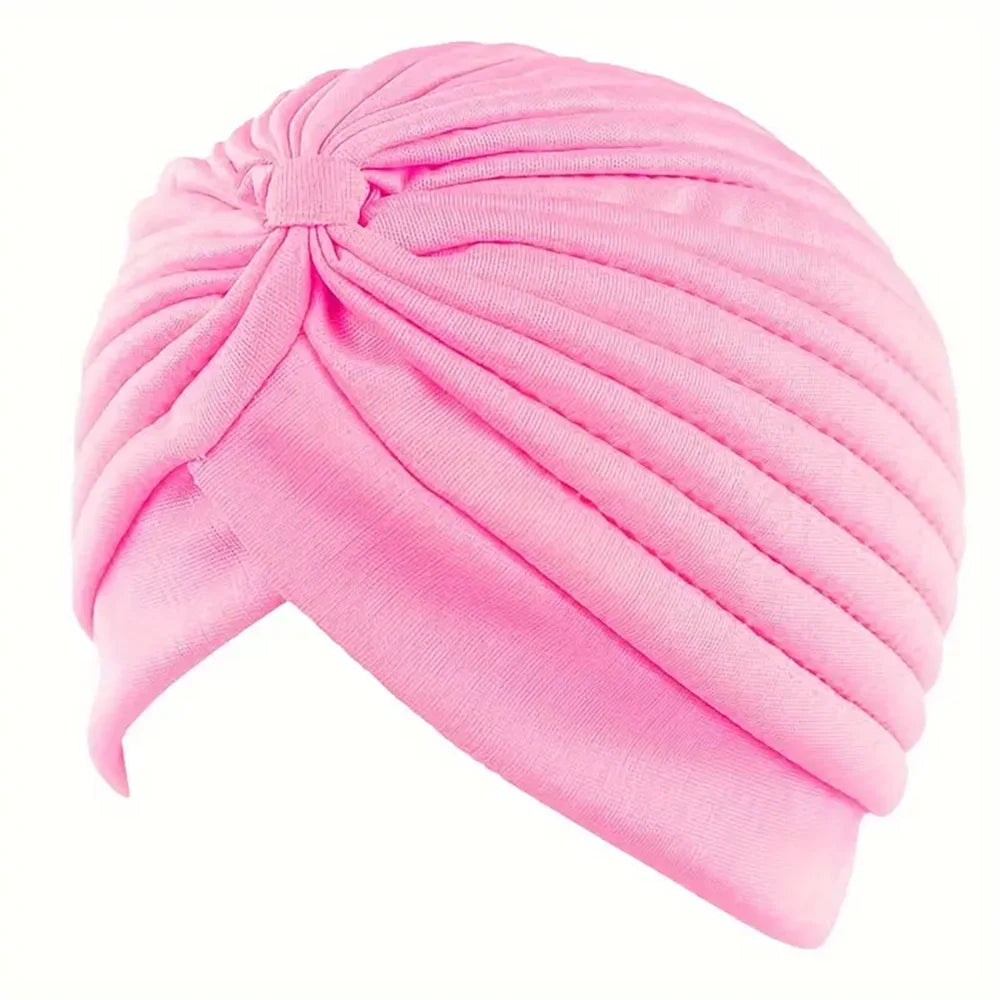 2pcsWomen's Pleated Knot Turban Hat, Soft Stretchy Beanie Cap for Chemo Hair Loss, Muslim Hijab Headwrap, Fashion Daily Headwear
