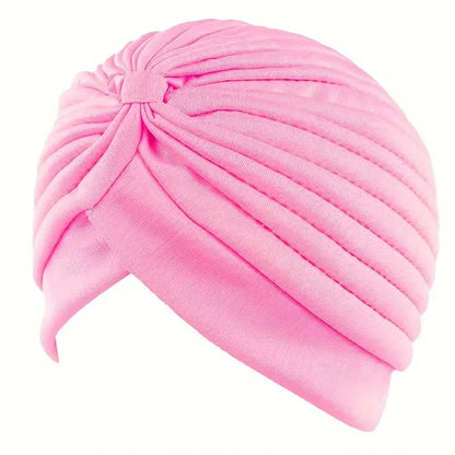 2pcsWomen's Pleated Knot Turban Hat, Soft Stretchy Beanie Cap for Chemo Hair Loss, Muslim Hijab Headwrap, Fashion Daily Headwear