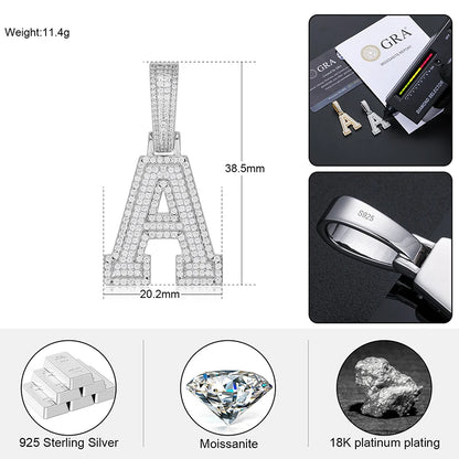 New Moissanite 26 A-Z Letter Pendant Jewelry Necklace Women  Iced Out Personalized Charms Rapper Super Star Hip Hop Punk S925