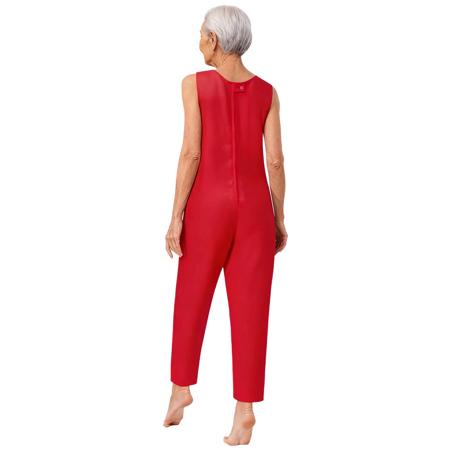 Women's Elderly Anti-Strip Adaptive Jumpsuit Back Legs Zip Long Sleeve Long Pants Nursing Rompers for Special Needs Disabilities