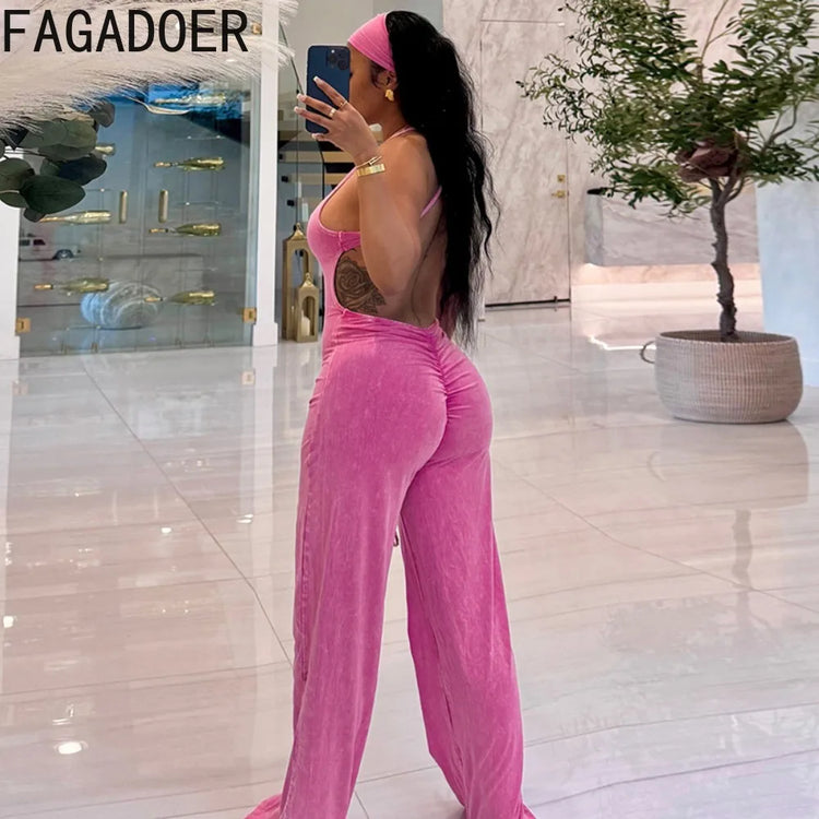 FAGADOER Women Elegant Commute Jumpsuits Fashion Off Shoulder Back Ruched Flare Rompers Streetwear Playsuits (Includes Headband)