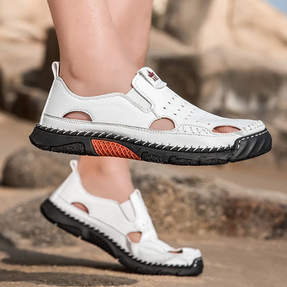 Mens Sandals New Comfortable Slip-on Casual Footwear Plus Size Elastic Soft Sole Lightweight Handmade Leather Walking Sandals