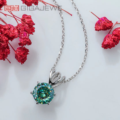 GIGAJEWE 9.0mm 3.0ct Portuguese Cyan Color VVS1 Moissanite 925 Silver Christian Religious Cross Pendant Necklace Woman Girl Gift