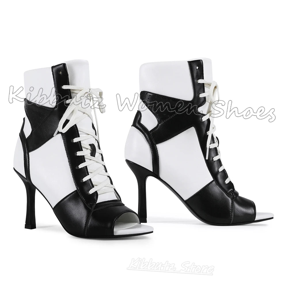 Ankle Sandal Boots Sneaker Patchwork Lace-Up Leather Open Toe Thin Heels Women Shoes Fashion Luxury Elegant Concise Sexy Newest