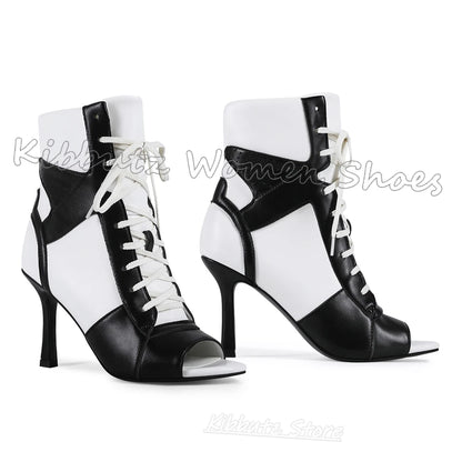 Ankle Sandal Boots Sneaker Patchwork Lace-Up Leather Open Toe Thin Heels Women Shoes Fashion Luxury Elegant Concise Sexy Newest