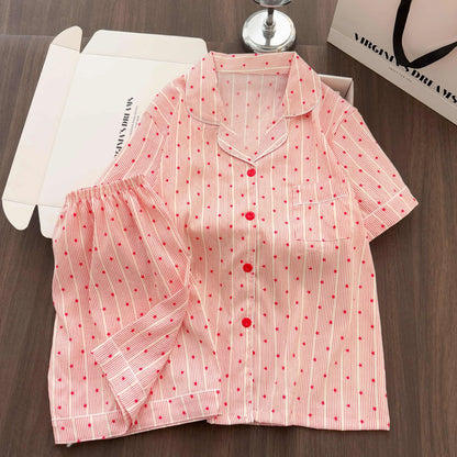 Women Summer Lapel Open Front Pajama Set Short Sleeve Top Shorts, Sweet Ins Teen Loungewear, Casual Daily Outdoor Home Wear Suit