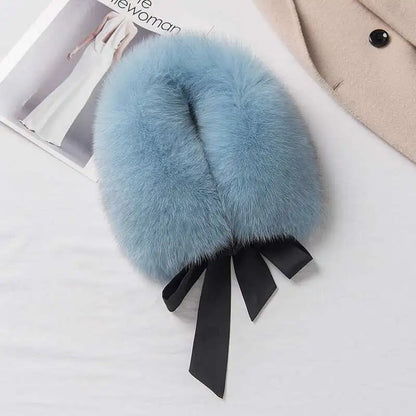 Winter Warm Fox Fur Collar Female Real Fur Collar Fashion Fluffy Clothing Accessories Collar Women Luxury Fur Scarf With Ribbons