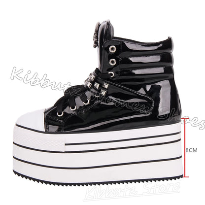 Leather Sports Ankle Boots Platform Rivet Lace-Up Women Shoes Mixed Color Thick Bottom Round Toe Luxury Novelty Concise Sexy New