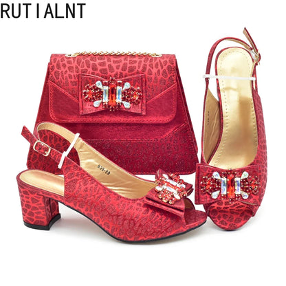 Nigerian Shoes and Bags To Match Shoe and Bag Set for Party in Women Italian Wedding Rhinestones Elegant Peep Toe Sandals