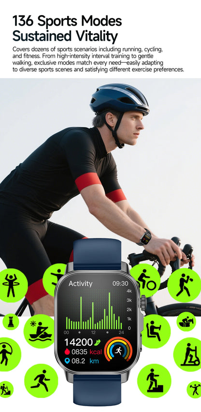 2026 New Body Analysis Health Smart Watch ECG+PPG Uric Acid Blood Pressure Blood Oxygen Clock Call AMOLED Smart Watch Men Women