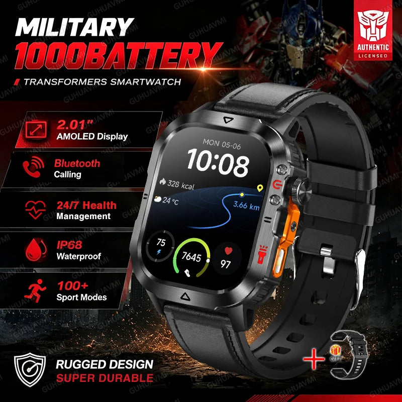 New Custom Co branded Men Transformers Smart Watch Outdoor 100mAh Battery GPS Flashlight BT Call Waterproof Sports Smartwatches