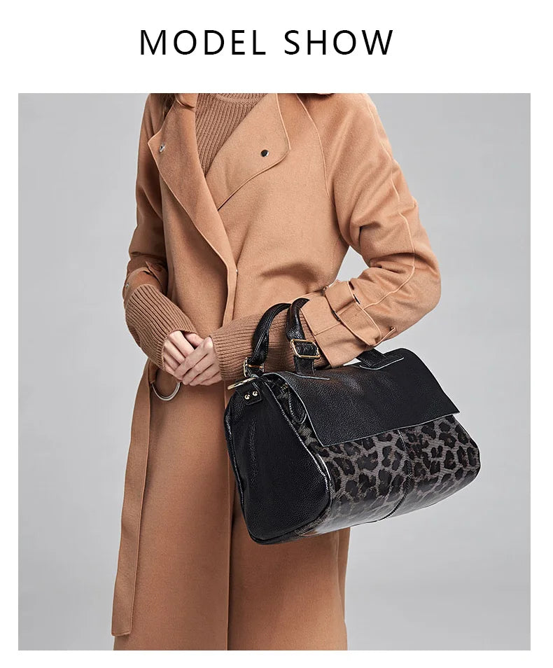 Aidrani Genuine leather handbag 2025 women's fashion bag premium leopard print luxury brand top cowhide bag