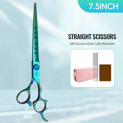 Fenice JP440C 7/7.5 Inch Professional Pet Dogs Grooming Scissors Kits Straight Curved Thinnier Chunker Shears Set For Dogs