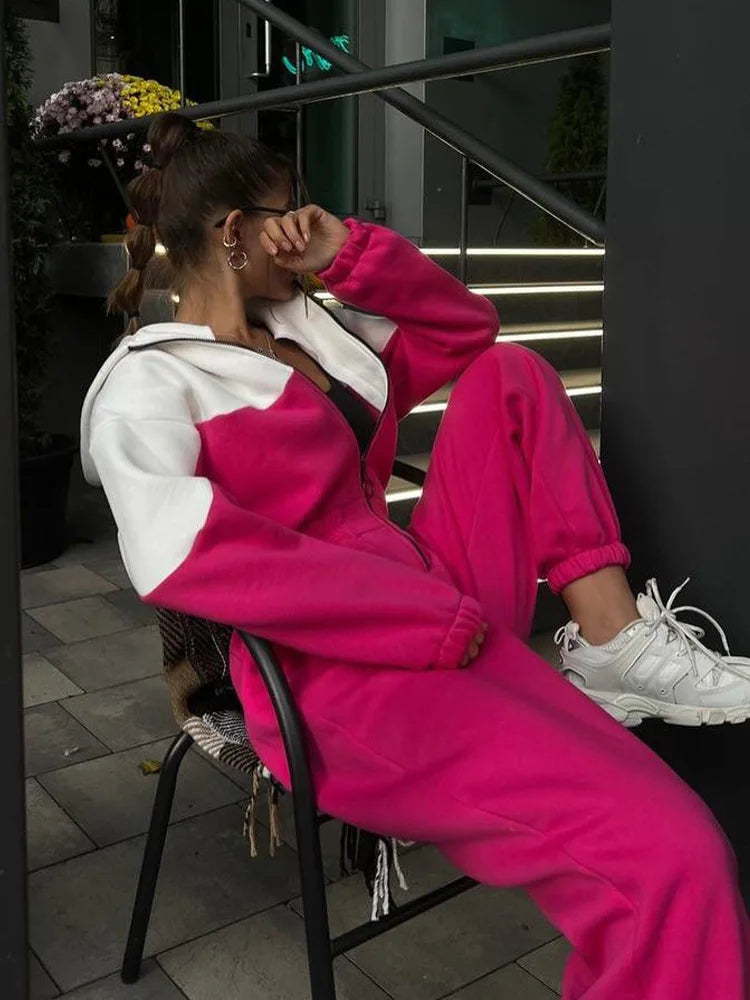 KUCLUT 2025 Autumn New Women's Fashion Sports Casual Jumpsuit Zipper Design Spliced Contrast Color Versatile Jumpsuits 1A991