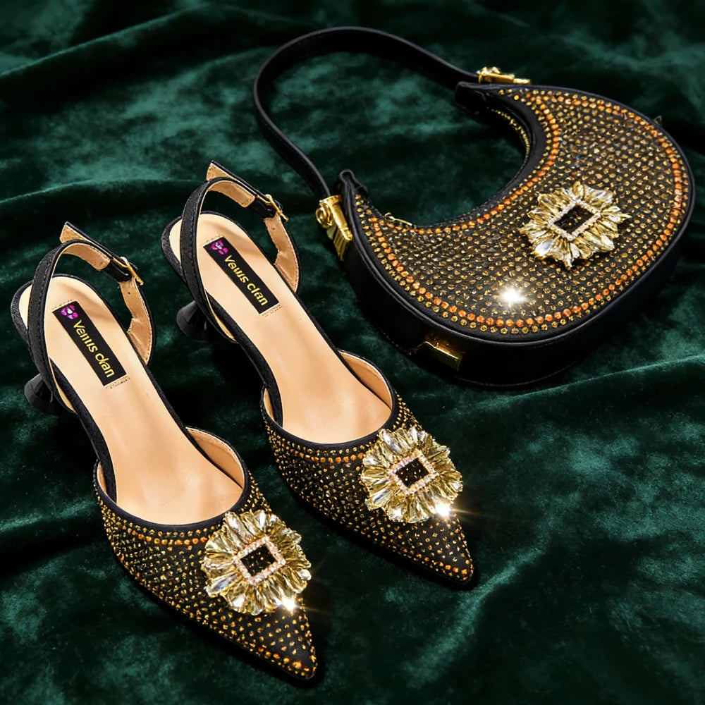 2026 Elegant Nigerian Women's Party Shoes with Medium Heel & Matching Handbag – Pointed Toe Fashion Footwear for Special