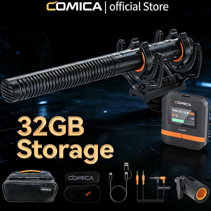 COMICA VM40 Super Cardioid 2.4G Wireless Shotgun Microphone 48kHz 32-bit 32GB Built-in Storage Mic for Camera Smartphone PC