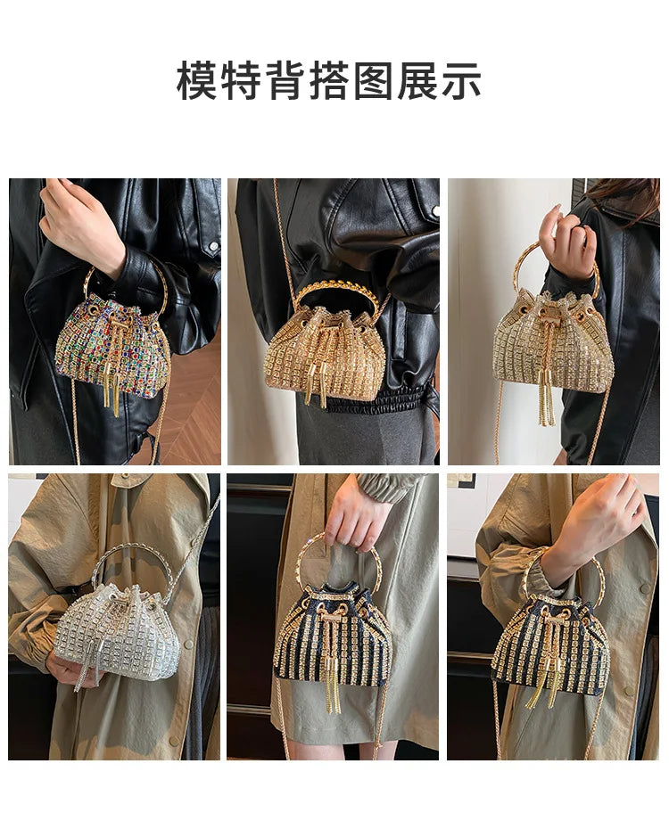 luxury Designer purses and handbags bags for women bucket clutch purse evening banquet bag Crystal rhinestone shoulder bag