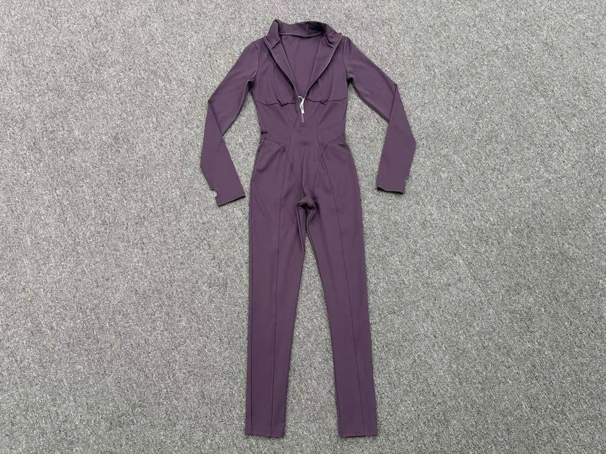 Zipper Jumpsuits for Woman No Padding Sports Overalls for Women Long Sleeve Gym Clothes Woman Activewear 2026 Purple Coffee XL
