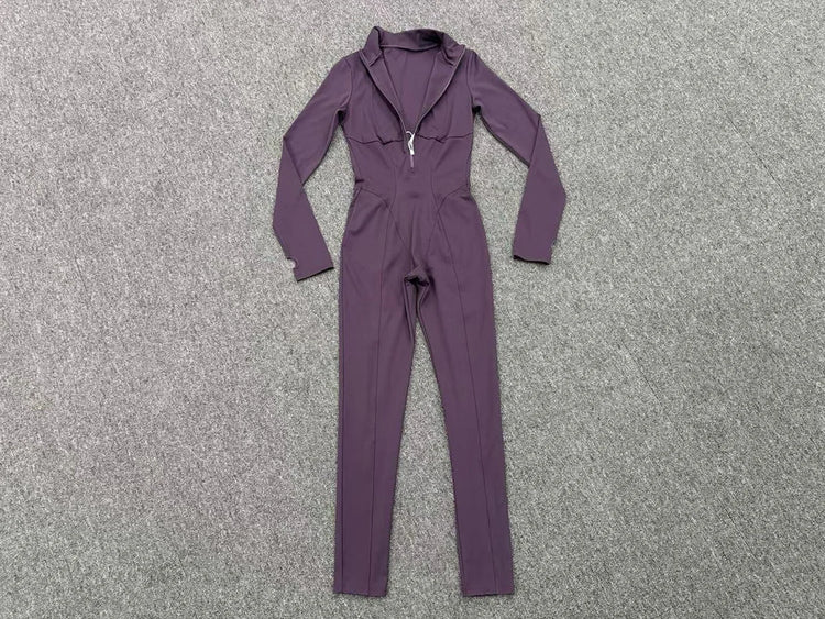Zipper Jumpsuits for Woman No Padding Sports Overalls for Women Long Sleeve Gym Clothes Woman Activewear 2026 Purple Coffee XL
